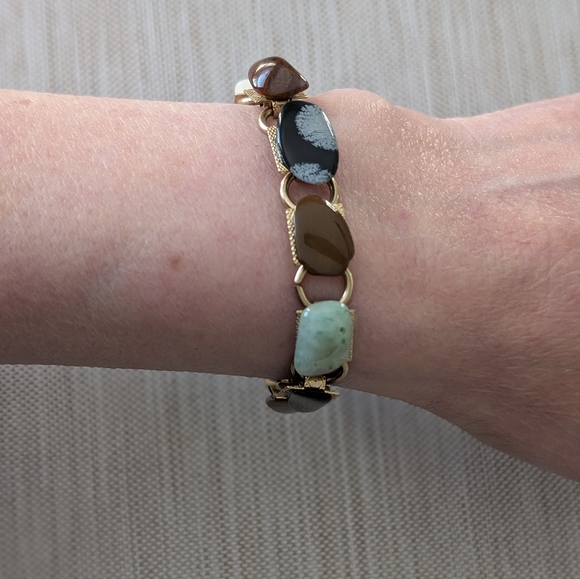 Gemstone Link Bracelet Gold Tone - Vintage - Classic - 7" - Chakra - … - Picture 9 of 12